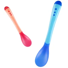 Cuchara sensible al calor para bebé, cucharilla de alimentación con cabezal de silicona, 3 colores, vajilla para bebé