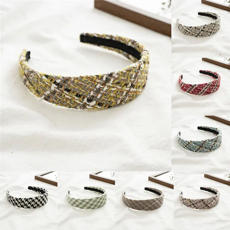 

Wide-brimmed Knitted Head Hoop For Women Girls Hair Accessories Retro Geometric Print Hair Hoop Cloth Tweed Headband