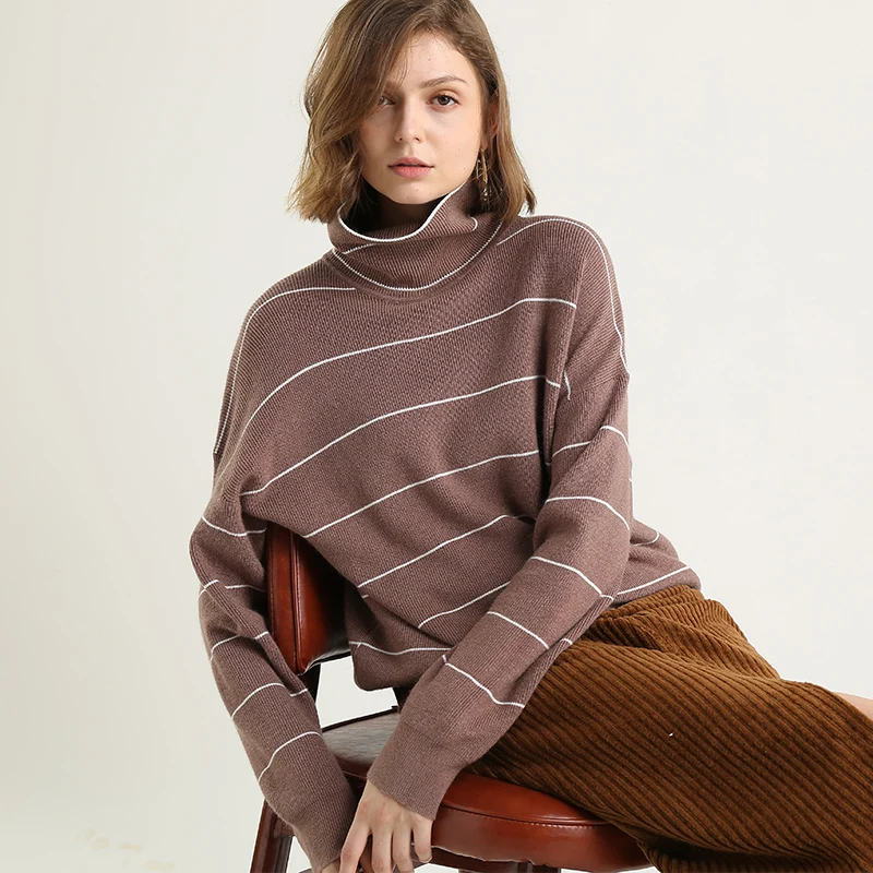

Stripe Sales Classic style Women's Knitted LOOSE Cashmere Wool Sweater stripes Keep warm High-quality pullovers