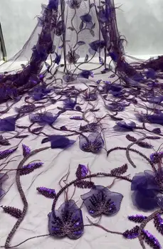 

Wedding Gown Lace Fabric Top Grade Feather Sequins Beaded Embroidered Tulle Mesh Lace Fabric for Bridal Dress