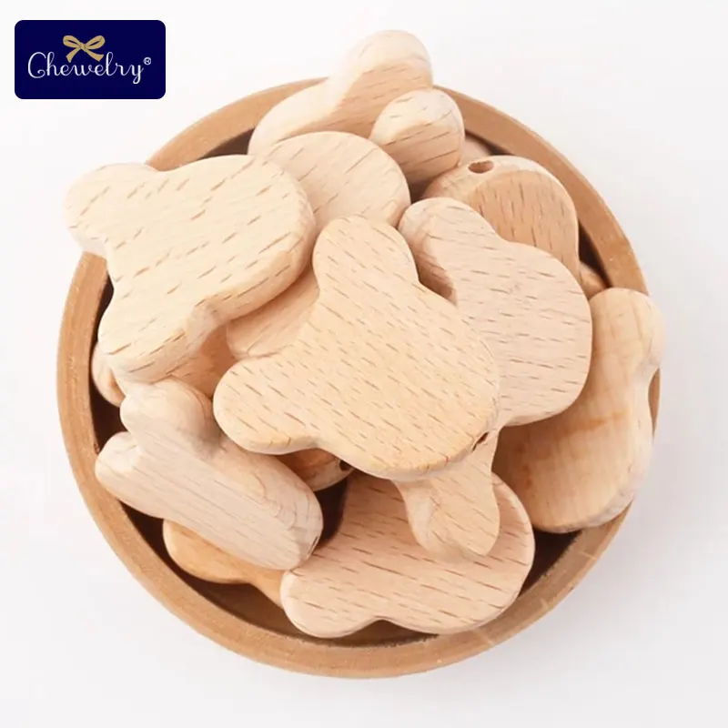 

10pc Natural Wood Bears Heads Beads Jewelry Making For Teething Beech Wooden Teether DIY Dummy Pacifier Clip Chains Baby Teether