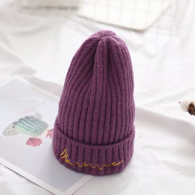 Модная шапочка, Зимние береты, шапки для женщин, одноцветные, с вышитыми буквами, плотные, вязаные, теплые, мягкие, шапки, шерстяные, повседневные, для влюбленных, шапочки - Цвет: A2