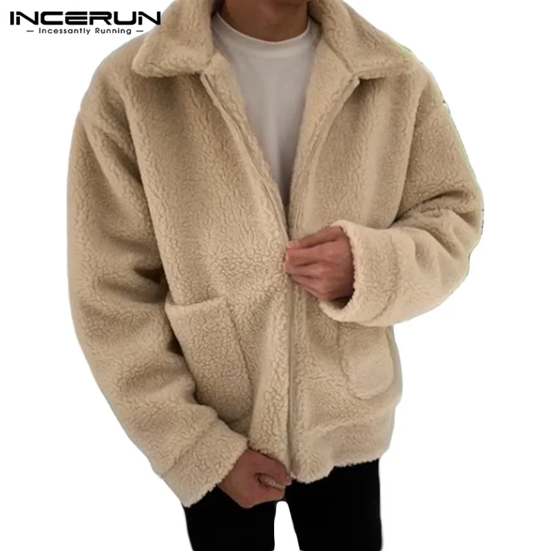 INCERUN Fashion Men Jackets Winter Long Sleeve Faux Fur Lambswool Coat Outerwear Zippers Pockets Fleece Men Overcoats 2020 S-5XL INCERUN Fashion Men Jackets Winter Long Sleeve Faux Fur Lambswool Coat Outerwear Zippers Pockets Fleece Men Overcoats 2020 S-5XL