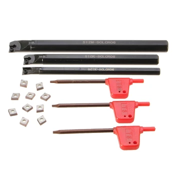 

S07K-SCLCR06+S10K-SCLCR06+S12M-SCLCR06 Lathe Holder Turning Tool Boring Bar 7/10/12mm + 10Pcs CCMT0602 Inserts