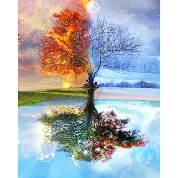 

Frameless Four Seasons Tree Landscape DIY Painting By Numbers Kit Paint On Canvas Painting Calligraphy For Home Decor Handmade
