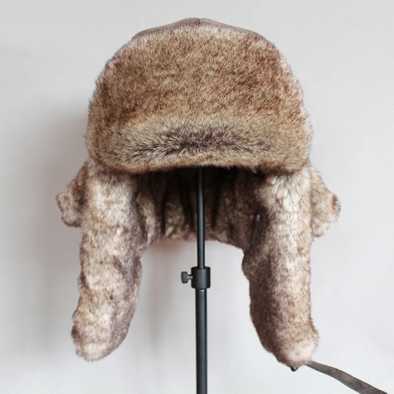 Bomber Hats Winter Men Warm Russian Ushanka Hat Ear Flap Pu Leather Fur Trapper Cap Earflap Women