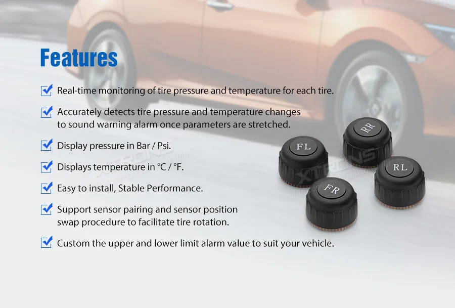 XTRONS TPMS07 Автомобильный USB TPMS система контроля давления в шинах для XTRONS Android 9,0 единиц серии "PST" и "PS"