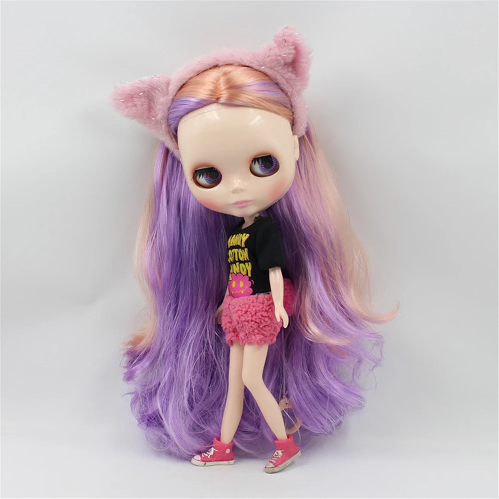 

Blyth Doll Nude normal body Mixed Color Hair Orange & Pueple Wavy Hair Big Eyes Suitable DIY makeup doll toys