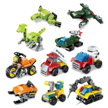 

10Pcs/lot City Fire Pole Changing Team Ladder Truck Car ENLIGHTEN Building Blocks Sets DIY Bricks Educational Toys for Children