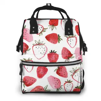 

Watercolor Strawberries Nappy Backpack Mummy Bag Large Capacity Mom Baby Multi-function Waterproof Outdoor Travel Diaper Bags