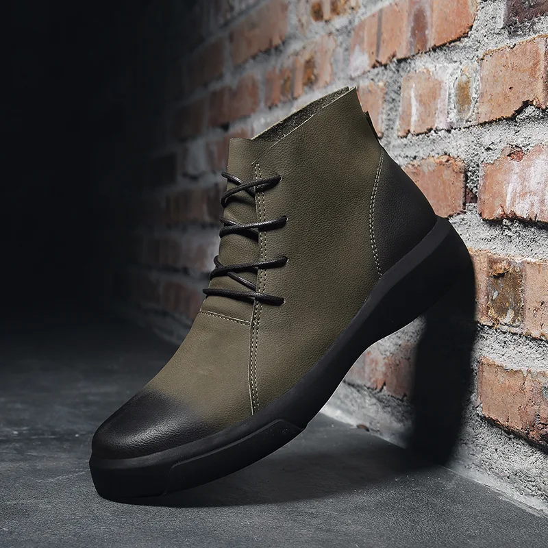 

Autumn And Winter New Style Men round-Toe Martin Boots MEN'S Short Boots Trend Retro Genuine Leather Combat Boots