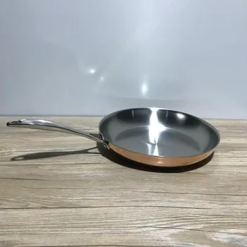 

30cm 304 stainless steel copper color frying pan flat bottom three layers without coating gas cooker skillet breakfast egg pot