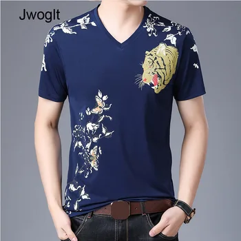 

Summer New 3D Printed Animal Tiger and Floral T Shirt Short Sleeve V-Neck Tee Shirts Design Cotton Casual Tops Tees 5xl 6xl