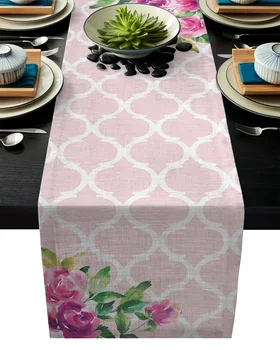 

Spring Pink Flower Moroccan Pink Modern Table Runner For Wedding Party Chirstmas Cake Floral Tablecloth Decoration