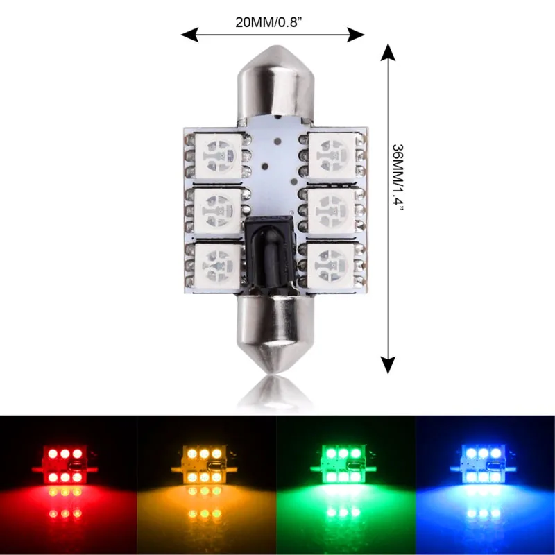 2 шт. 31 мм 36 мм 39 мм 41 мм цветной RGB светодиодный светильник BulbCar купольный Авто интерьерная карта крыша лампа для чтения белого цвета DC12V