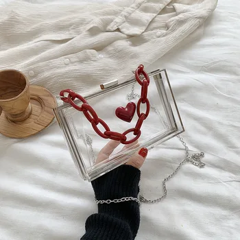 

Wholesal 2020 Woman Hand Bag Messenger Bags Transparent Bag Chain Messenger Bag Summer Single Shoulder Portable Box Bag