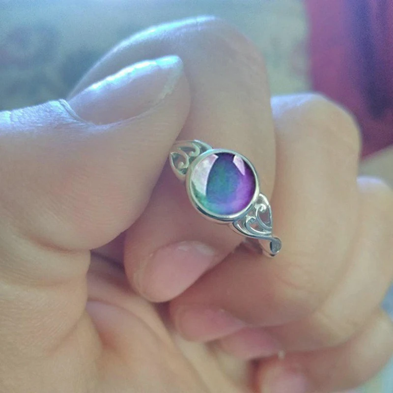 Vintage Change Mood Ring Round Temperature Control Color Emotion Feeling Changeable Women Retro Casual Party Jewelry
