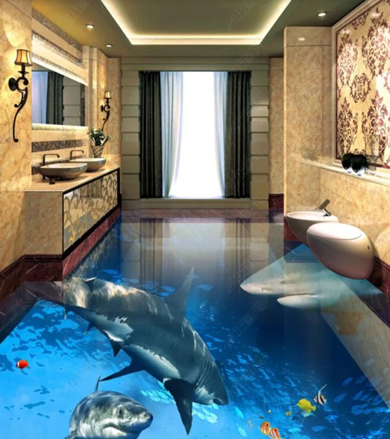 

ПВХ Красивая подводная мир страшная Акула Нескользящая Водонепроницаемая самоклеящаяся 3D напольная наклейка плитка для ванной 3D обои