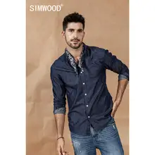 SIMWOOOD хлопковые повседневные джинсовые рубашки в горошек мужской шарф Съемная джинсовая рубашка Высокое качество темно-синий Осень Зима Рубашки