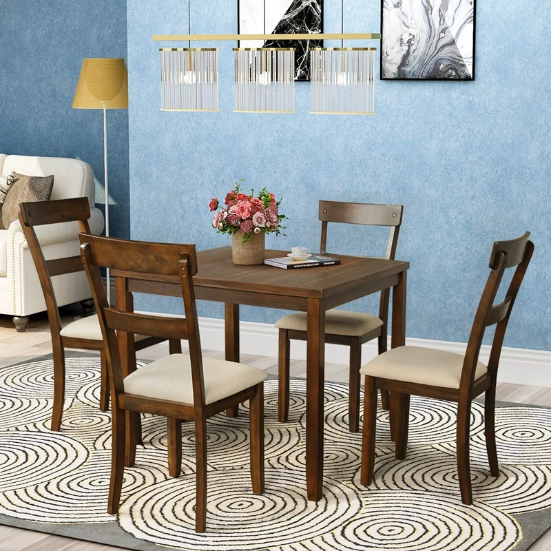 5 Piece Dining Table Set Industrial Wooden Kitchen Table And 4 Chairs For Dining Room