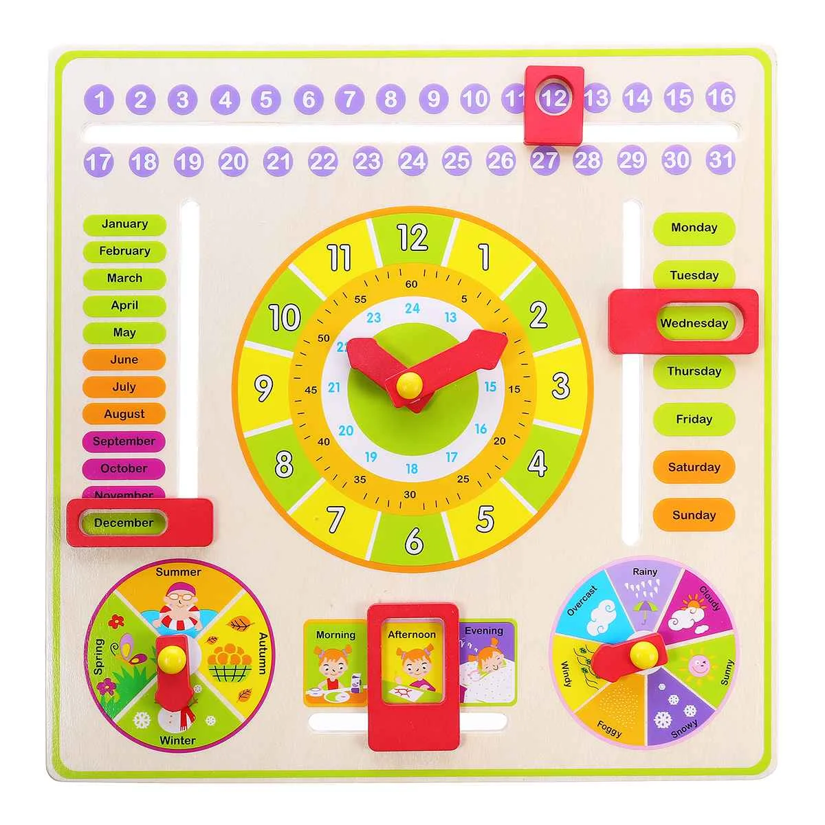 

Wooden Children Kids Calender Clock Multifunction Educational Learning Toy Time Dates Cognition Toys Teaching Gifts Montessori