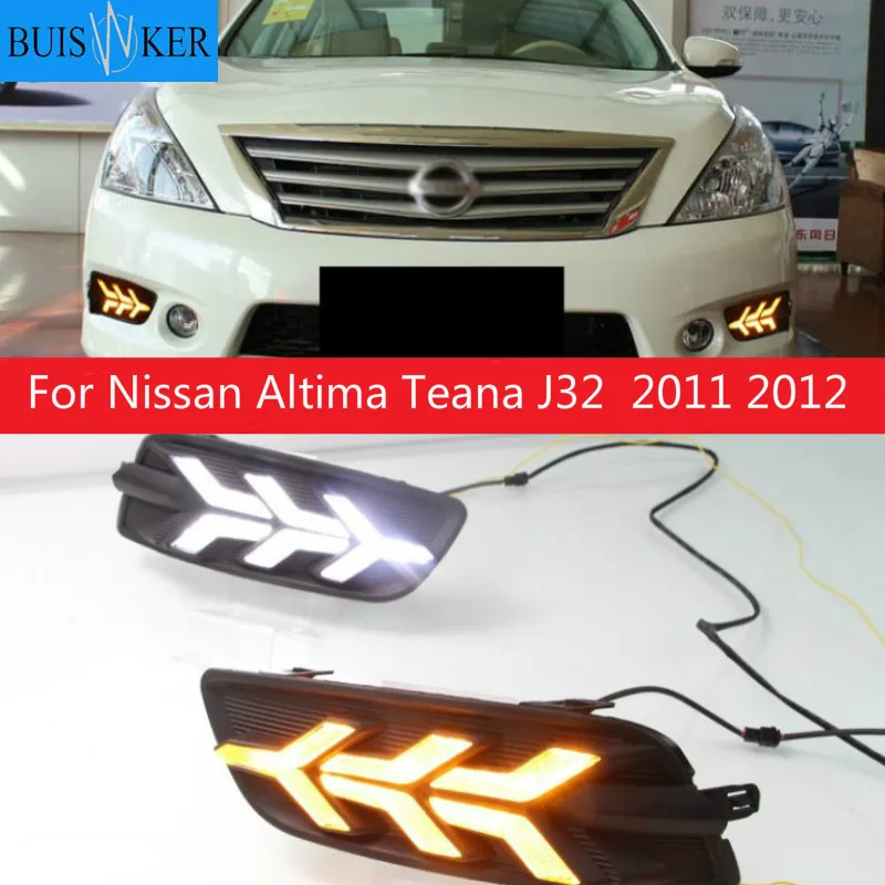 

Автомобильные белые Светодиодные ДХО для Nissan Altima Teana J32 2011 2012 дневные ходовые огни передний бампер сигнал поворота