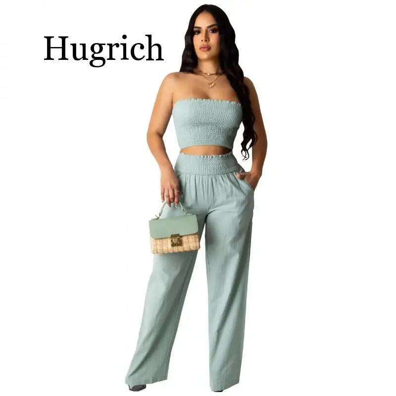

2020 Summer Loose Basic Women Two Piece Set Sexy Crop Top And Wide Leg Pants Suit Casual Matching Sets Outfits For Women