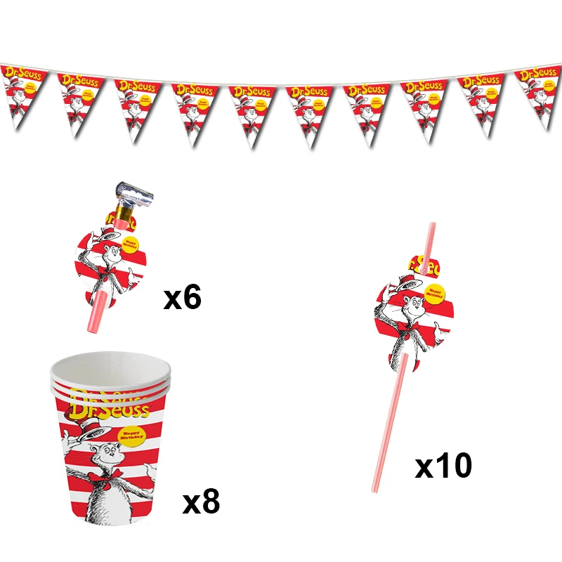 

Dr. Seuss Birthday Party Banner Decorations Grinch Theme Favors Paper Cups Baby Shower
