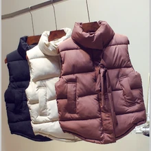 

Fashion Stand Collar Down Vest Women Korean Preppy Style Waistcoat Female Student Loose Sleeveless Jacket Simple Solid Tops