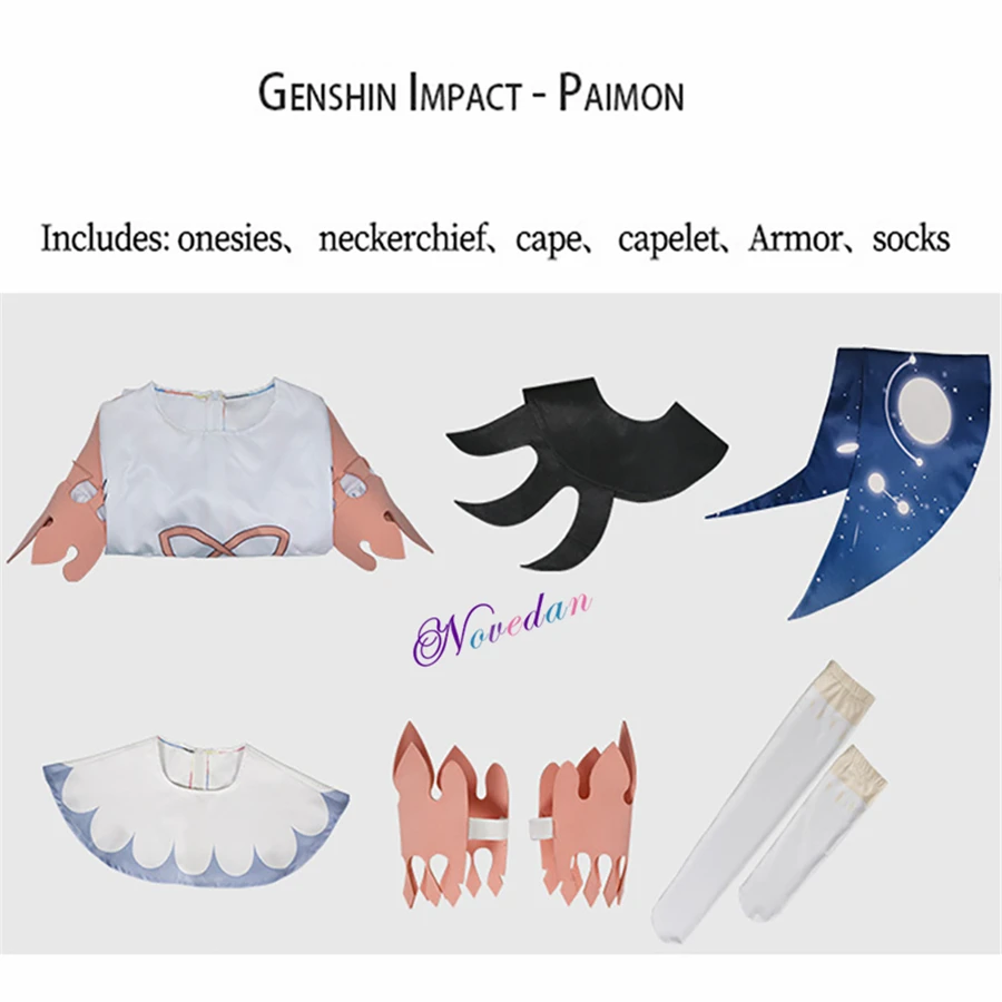 Genshin Impact Cosplay Paimon Outfit Party Dress Uniform Anime Wig