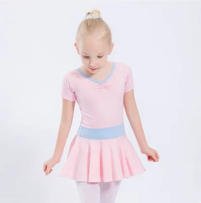 Children Cotton Gymnastics Leotard Ballet Dress Kids Short Sleeve Dance Leotard Tutu Dance Wear Ballerina Clothes for Girls - Цвет: Pink
