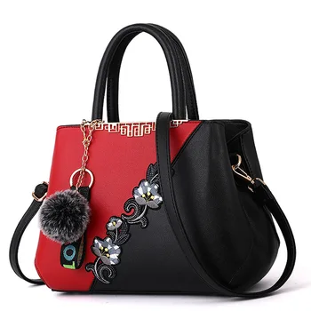 

Bag 2020 new fashion ladies big bag handbag hit color hair ball one shoulder diagonal bag female bag bag stitching female bag