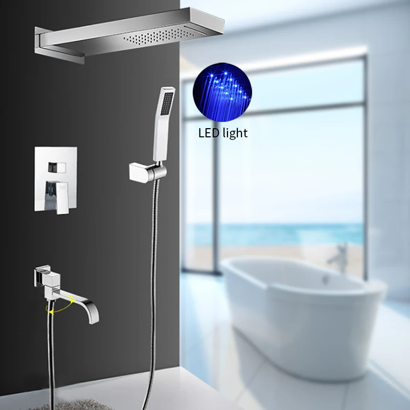 

Bath 3 ways LED Light Shower Faucet Set Rainfall Top Shower Head Hand Shower Bottom Spout Bathroom Shower System Tap Mixer