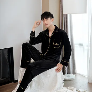 

Velour Men Pajamas Set Nightwear Long Sleeve 2PCS Sleepwear Velvet Male Shirt&Pant Lougne Pyjamas Suit Winter Autumn Sleep Set
