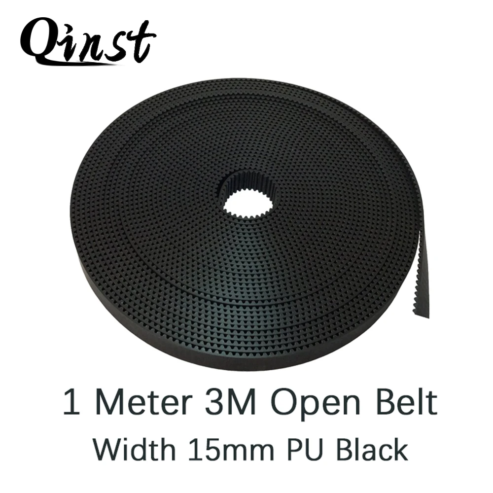 

Qinst 1 Meter HTD 3M Open Synchronous Belt Width 3M-15mm-1Meter Polyurethane Steel PU Black HTD3M Timing Belt CNC Accessories