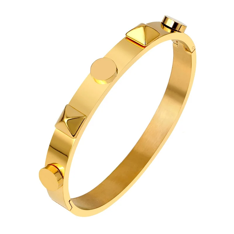 Новые персонализированные сварочные пирамиды пластинчатые браслеты для женщин из нержавеющей стали золотой браслет для роскошных женщин ювелирные изделия подарок - Metal Color: gold