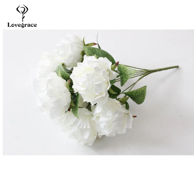 white Lovegrace Bridesmaid Wedding Bouquet 7 Heads Rose Peony Artificial Silk Flower Pink Office Home Party Decoration Wedding Flowers - Цвет: white