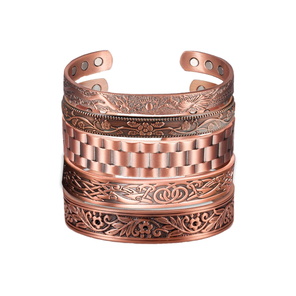 Vinterly Pure Copper Bracelet Men Magnetic Vintage Adjustable High Magnet Open Cuff Bangles Health Energy Jewelry for Male Women