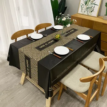

Golden and black waves Leatherwear Tablecloth Living Room Dining Table Decorative Tablecloth Waterproof Oil Resistant Tablecloth