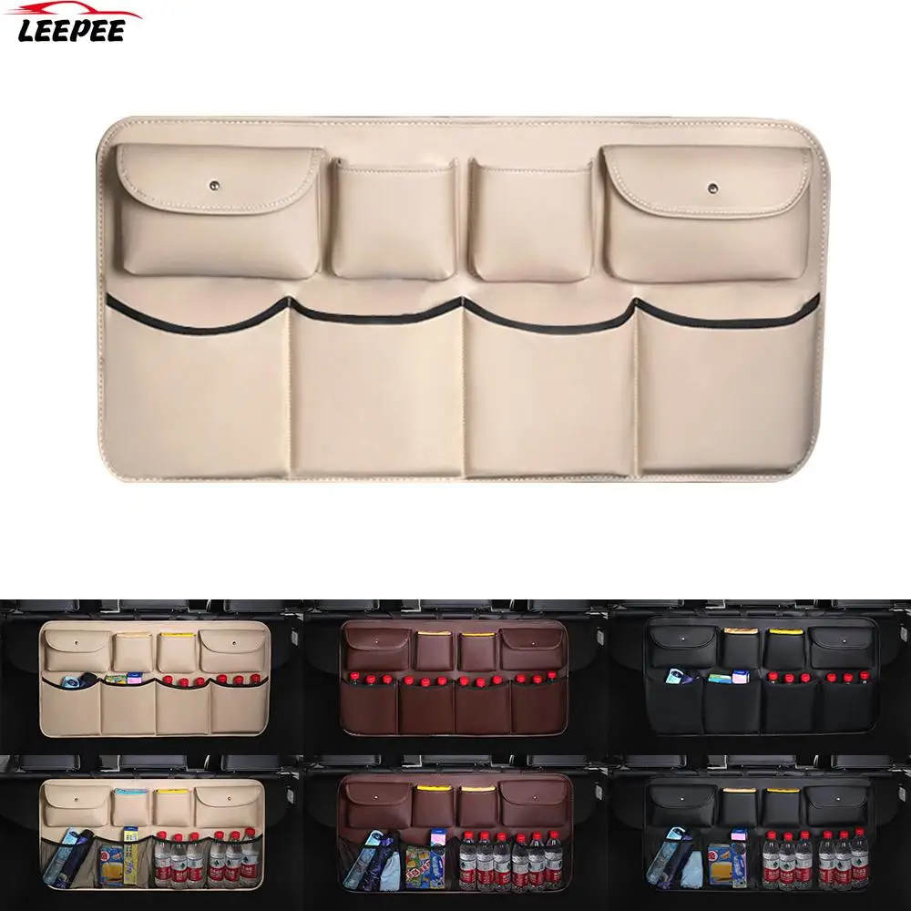 Auto Stowing Tidying Multi Hanging Nets Pocket Car Rear Seat Back Storage Bag PU Leather Car Trunk Organizer