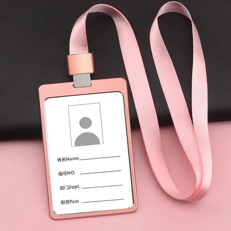 Big Size 100*70MM Aluminum Alloy Office Worker Large ID Card Badge Holder With Neck Lanyard/Strap Working Card Name Tag