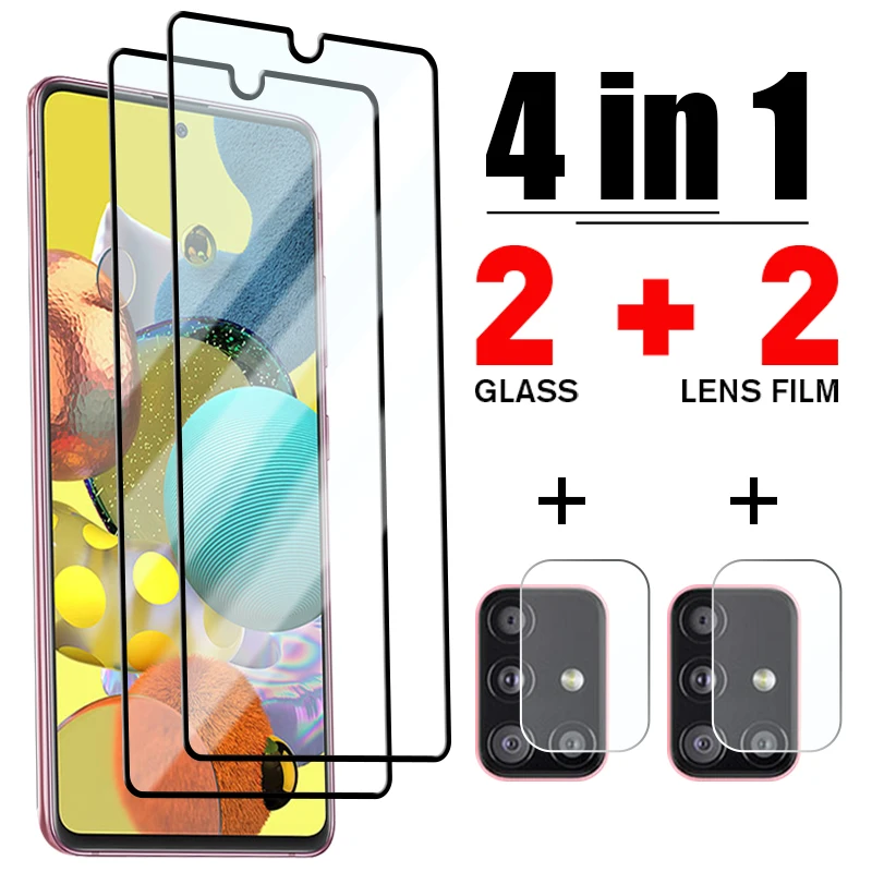 Descuento 4in1 de la cubierta completa de cristal para Samsung A51 A71 A21S A31 A41 Cámara Protector de pantalla para Samsung A50 A70 A30 A40 A20 M31 M51 M21 de vidrio zWzKE970JAA