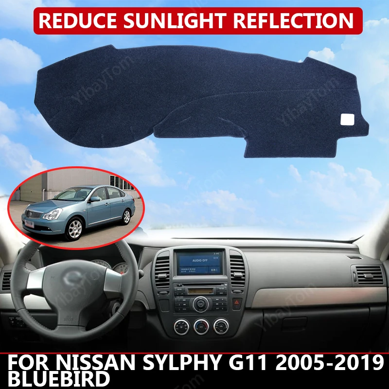

Коврик для приборной панели для Nissan Sylphy 2005-2019 Bluebird, бархатный чехол для автомобильной приборной панели, Черные Блоки, пыль, уменьшает шум, автомобильные аксессуары