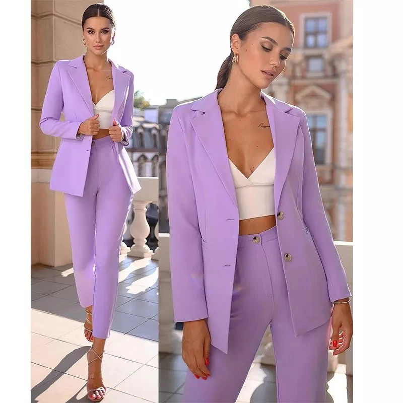 Purple Slim Fit Women Suits 2 Buttons Jacket With Pants Work Wear ...