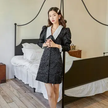 

Europe Women Fashion New Dress 2020 Spring Single Breast Print Patchwork Full Sleeve Goddess Fan Casual Minority Dress GCC3379