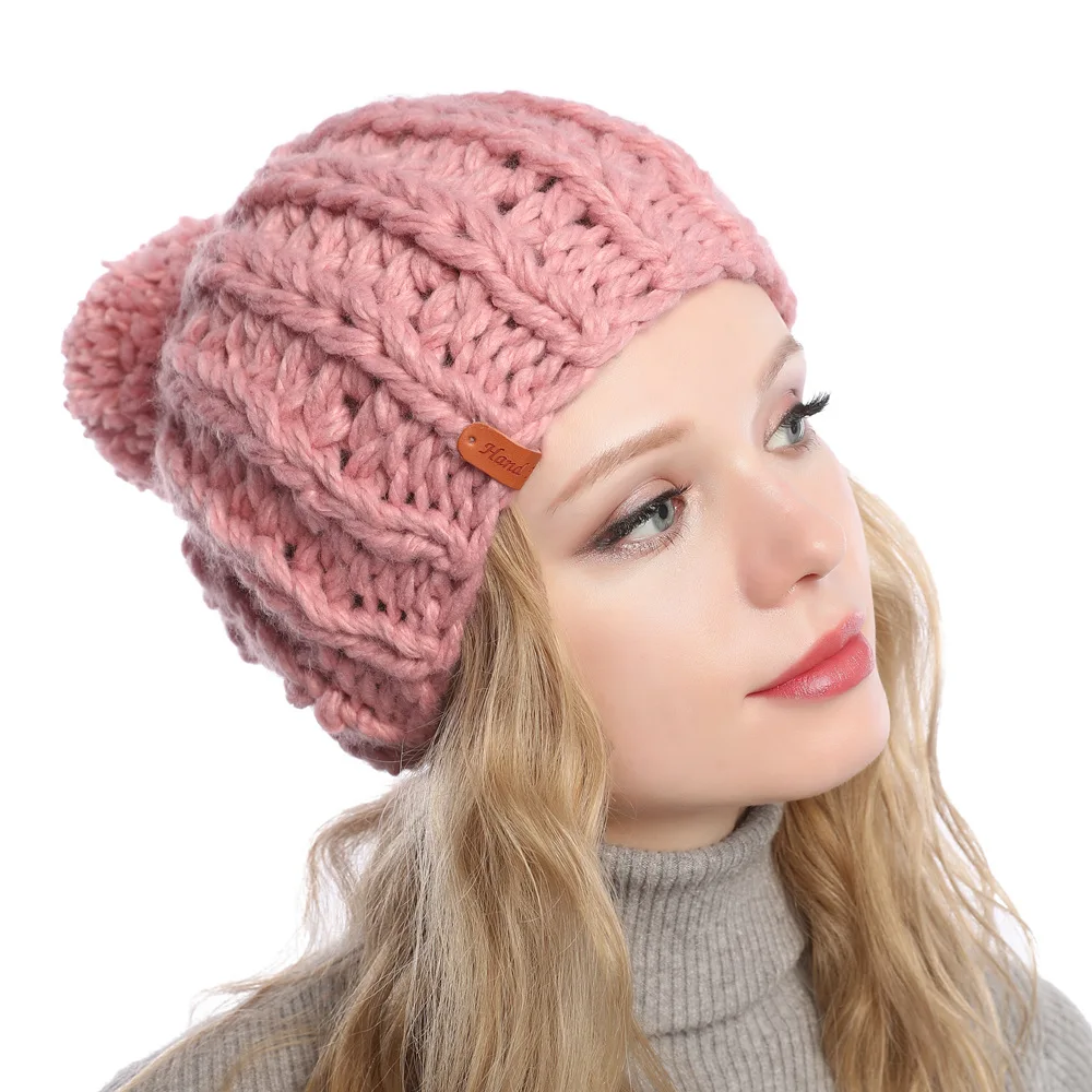 

Women's warm woolen cap in autumn and winter Fashionable Korean Knitted Cap Sweet Cute Ball Headgear