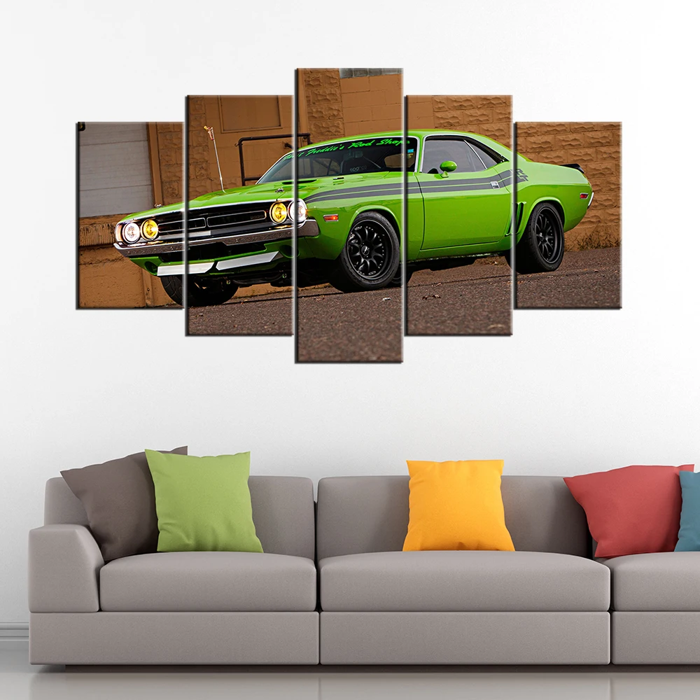 5 шт. современные картины на холсте стены искусства Модульная картина 1971 Dodge Challenger супер автомобиль постер для декорации дома