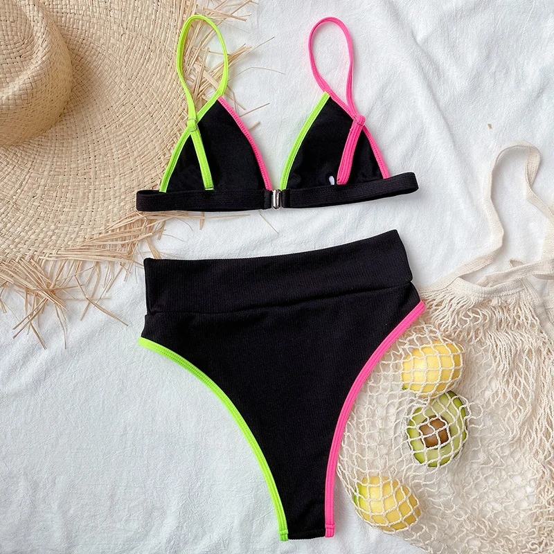 INGAGA High Waist Bikinis Swimsuits Push Up Swimwear Women Strap Bathing Suit Women Solid Biquini Beachwear V-neck Bikini Set