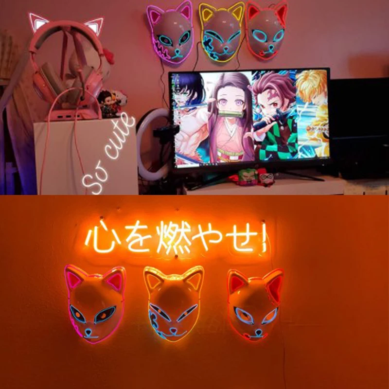 halloween costumes 2022Hot Sales Fashion LED Mask Luminous Glowing Halloween Party Mask Neon EL Mask Halloween Cosplay Mask Mascara Horror Maska sexy cosplay