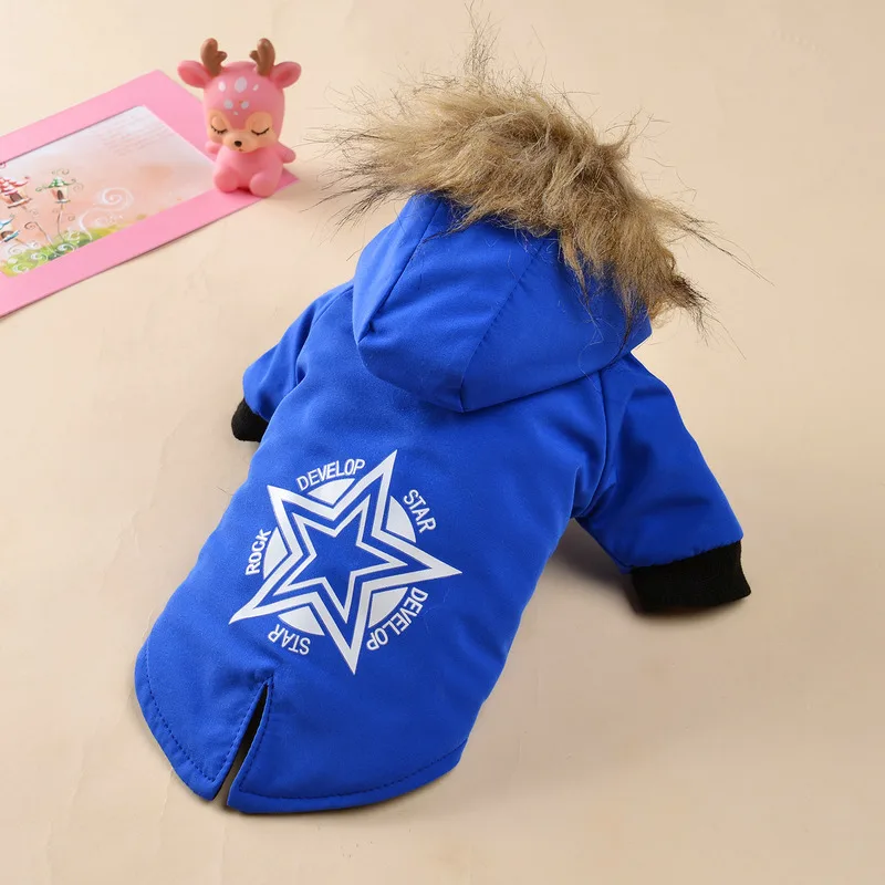 Куртка для собак, одежда для маленьких собак, зимняя теплая одежда для собак, пальто со звездным принтом, ветрозащитная Одежда для питомцев, одежда для чихуахуа, худи для собак - Цвет: blue